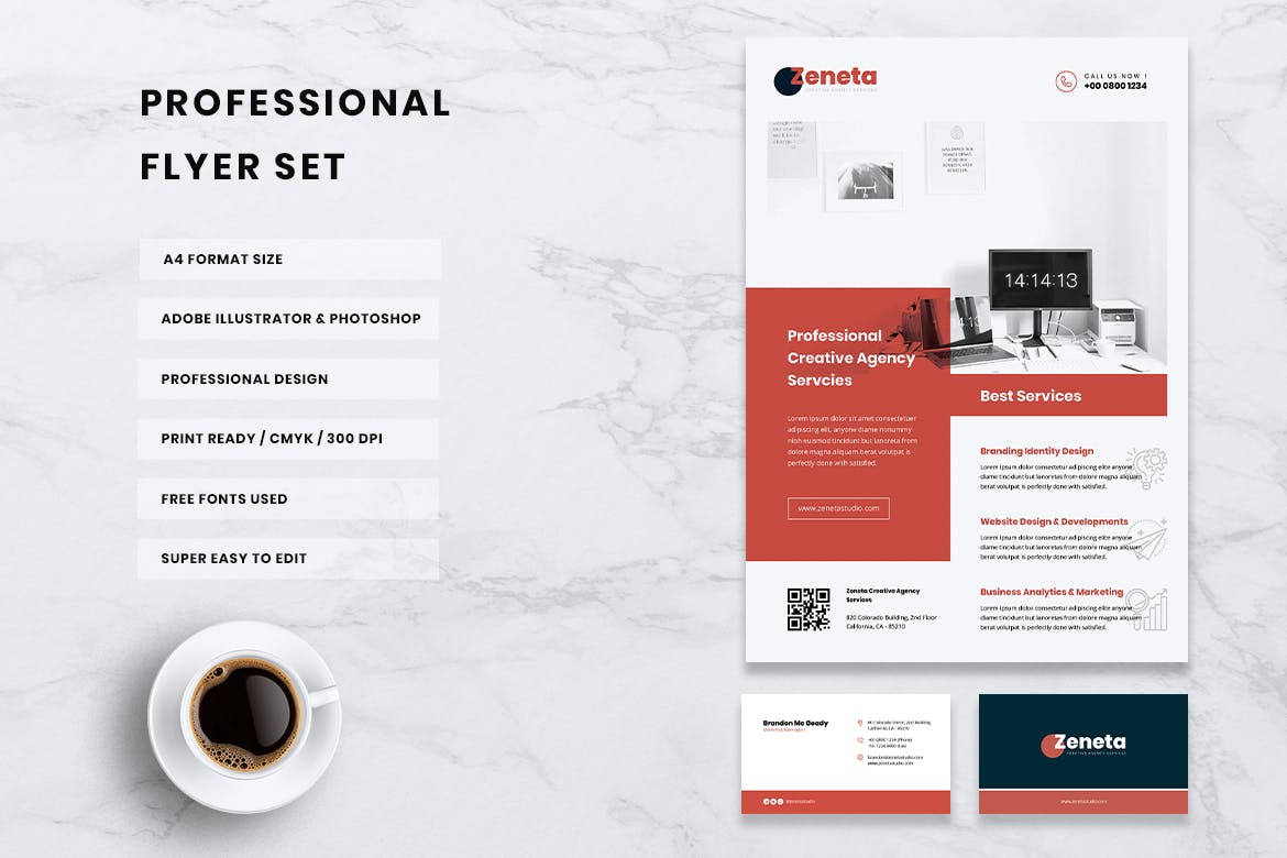 创意代理公司宣传单&企业素材库精选名片模板 ZENETA Creative Agency Flyer & Business Card插图(3)