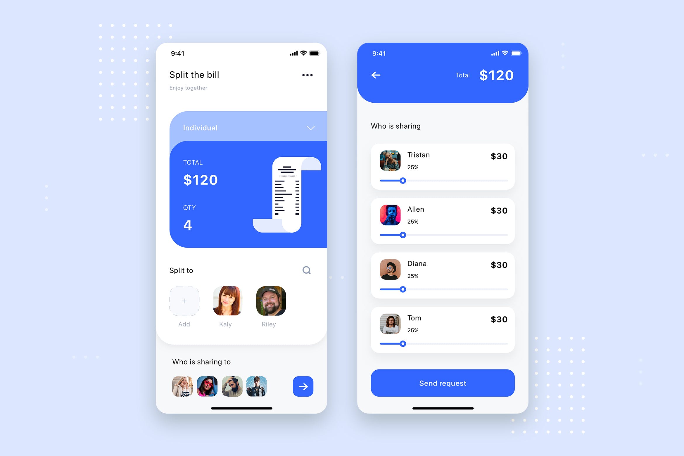 帐单拆分APP应用用户界面UI设计模板 Split Bill Mobile UI Template插图