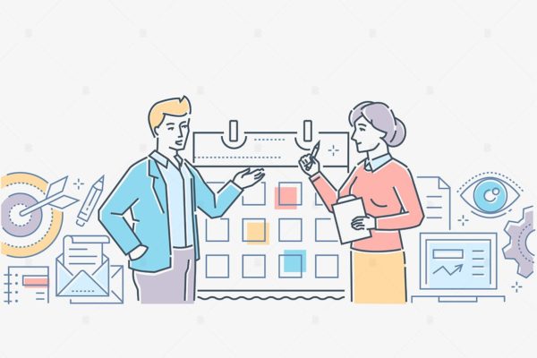 时间管理主题网站设计等距素材库精选概念插画 Time management – line design style illustration