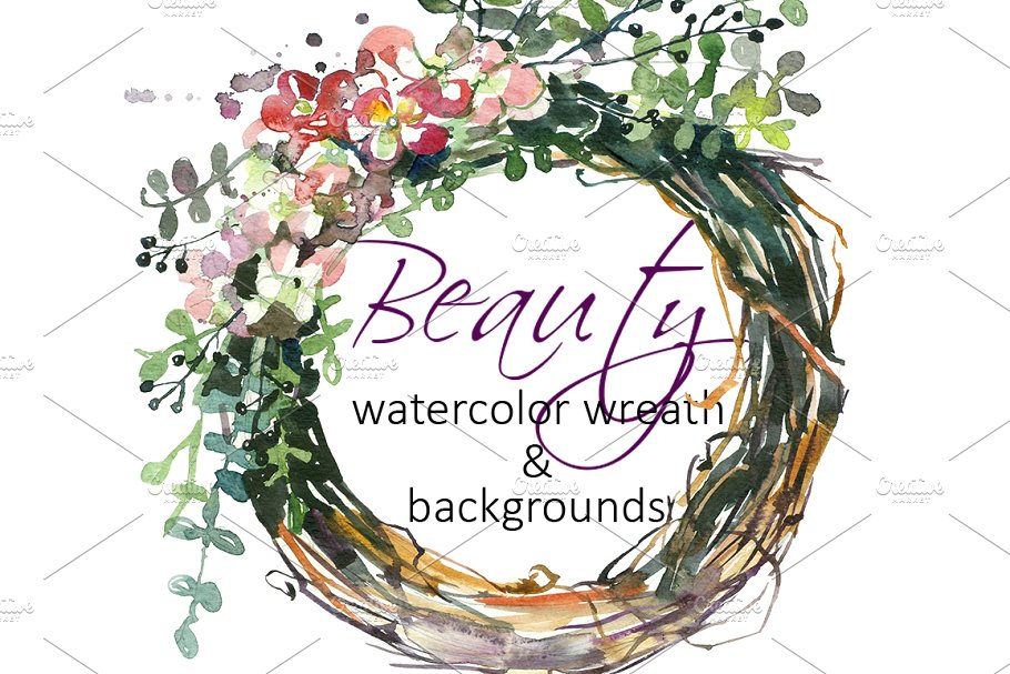 水彩花环剪贴画 Watercolor Floral Wreath Clip Art插图(1)
