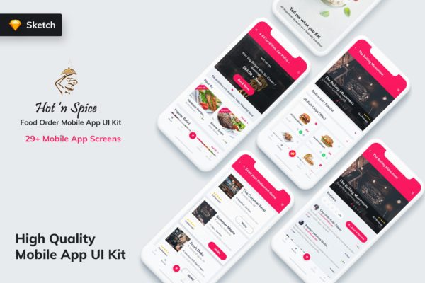 扫码点餐APP应用用户交互界面设计UI套件 Hot &amp; Spice – Food Order MobileApp UI Kit (Sketch)