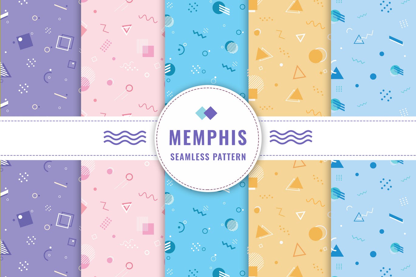 孟菲斯风格连续四方图案无缝背景素材 Memphis Seamless Pattern Collection插图