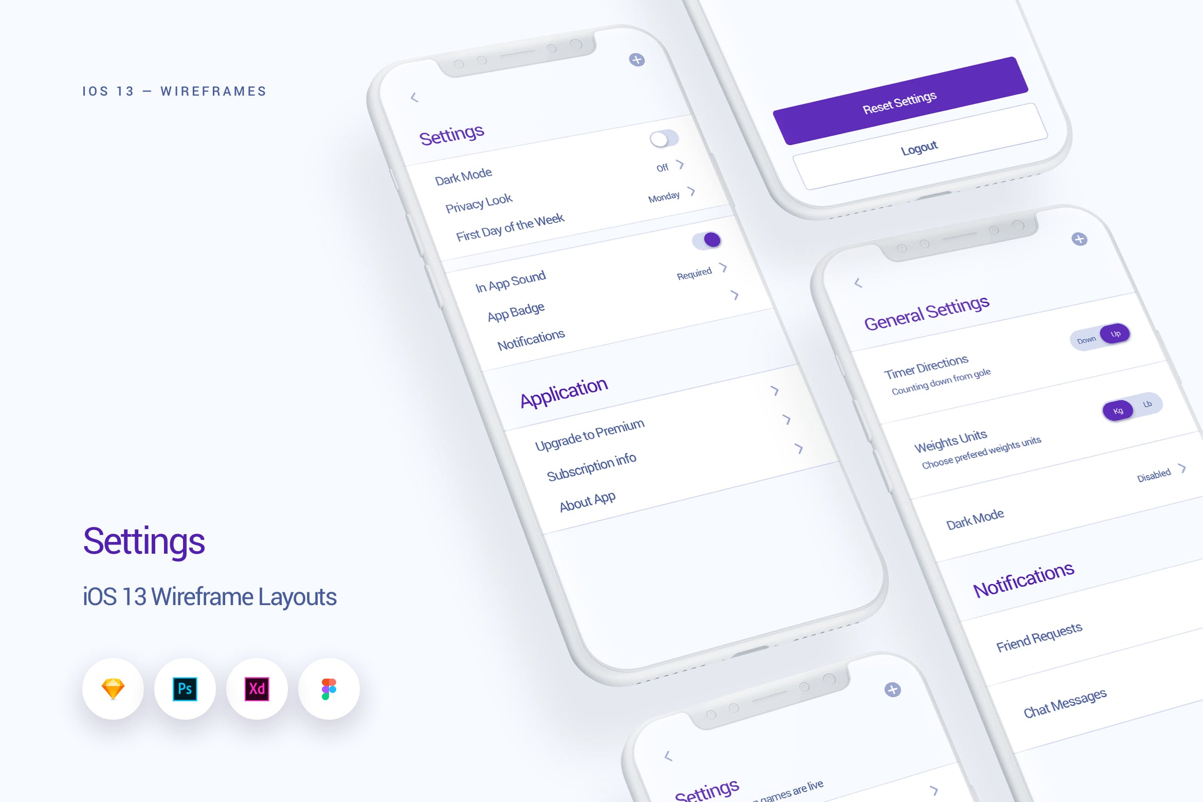 iOS13设计规范之设置UI界面设计线框图 Settings – iOS 13 Wireframe Kit插图