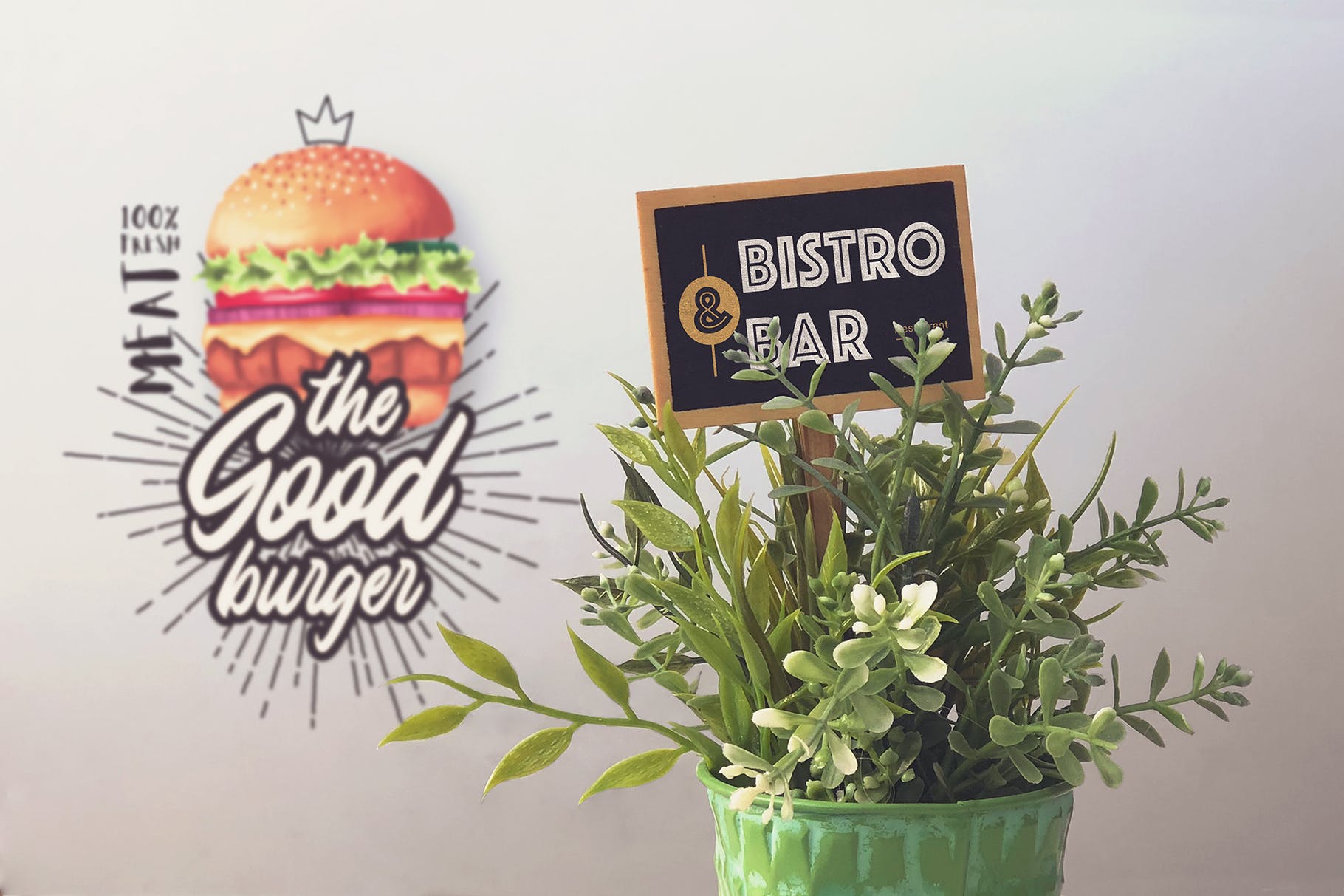 盆栽背景Logo/店招/商标设计效果图样机 Mini Slate Mockup插图(2)