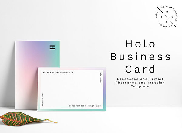 优雅时尚的高端全息渐变色彩名片设计模板