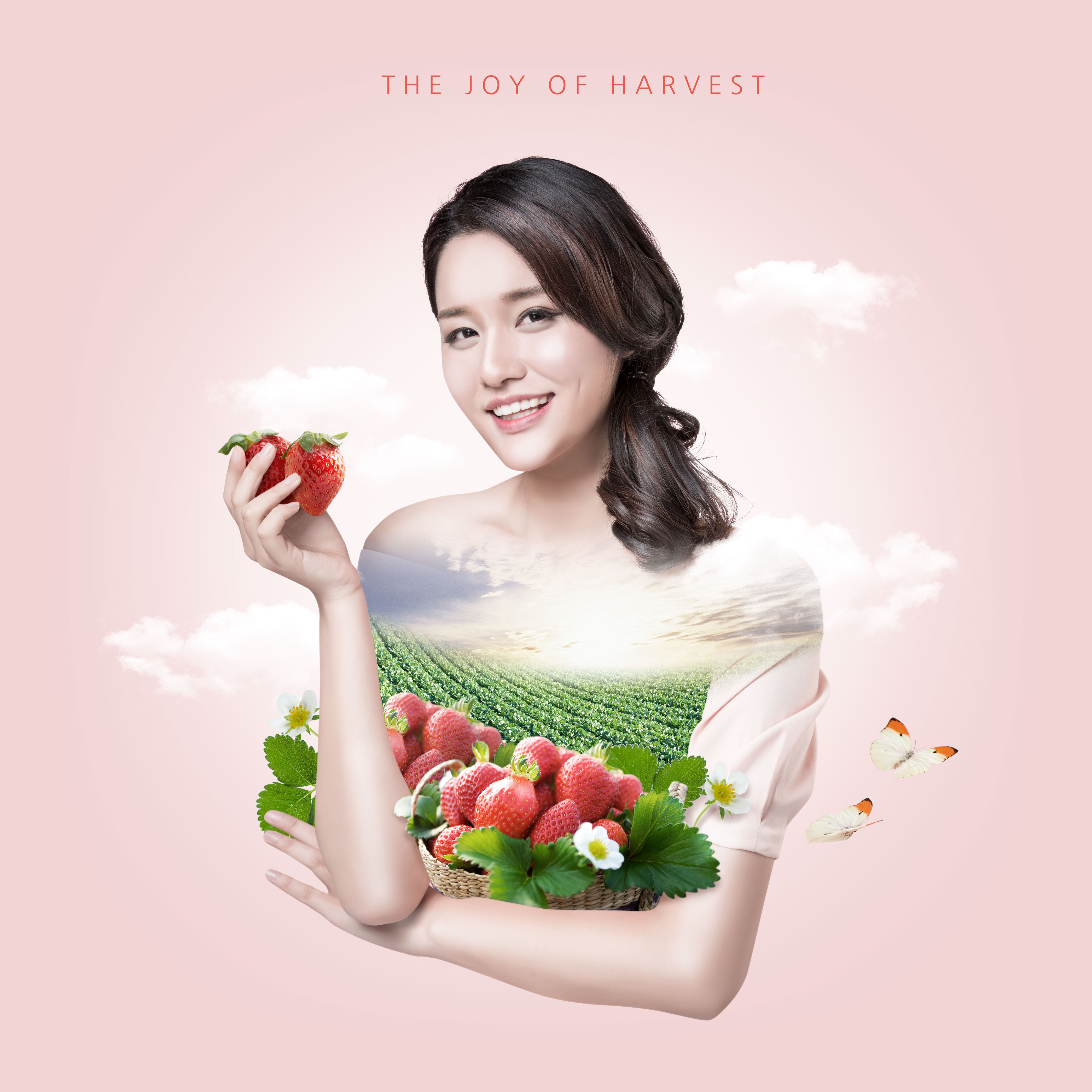 草莓收获双重曝光海报图片psd素材插图