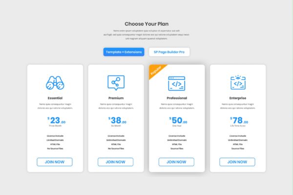 多类型软件授权价格表单UI设计模板 Pricing Table