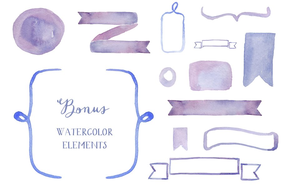 淡紫色手绘水彩丝带元素 Watercolor Ribbons Ver 2.0插图(1)