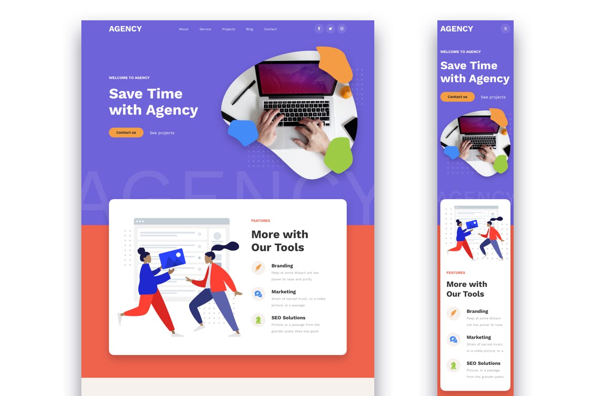 响应式代理商网站着陆页设计模板[XD, SKETCH] Agency Responsive Landing Page插图(1)