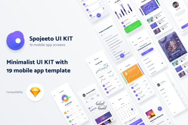 极简主义设计风格APP应用UI设计素材库精选套件v2 Vol. 2 – Spojeeto Mobile App UI Kit