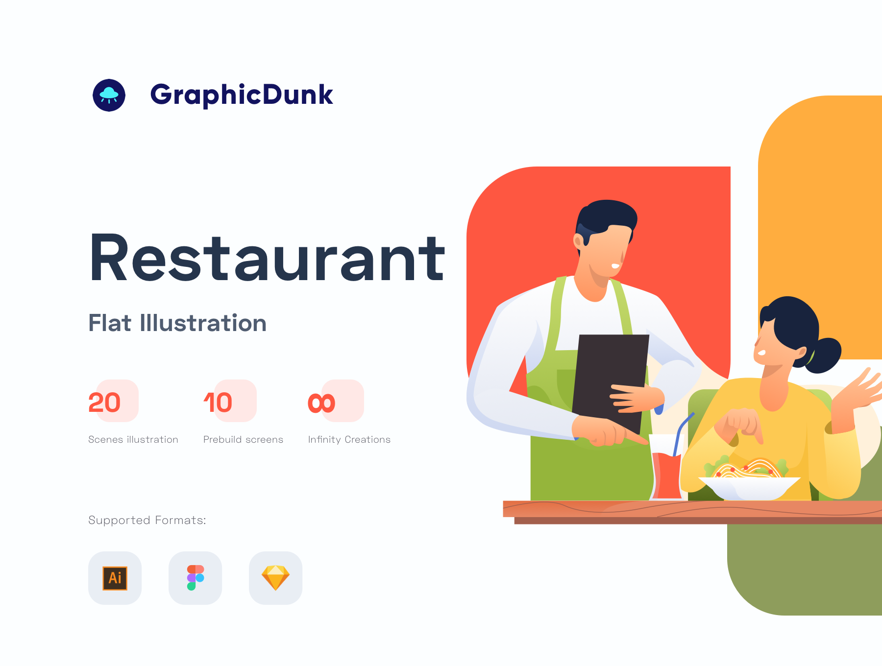 素材库下午茶:餐厅餐饮主题矢量插画套装插图(6)