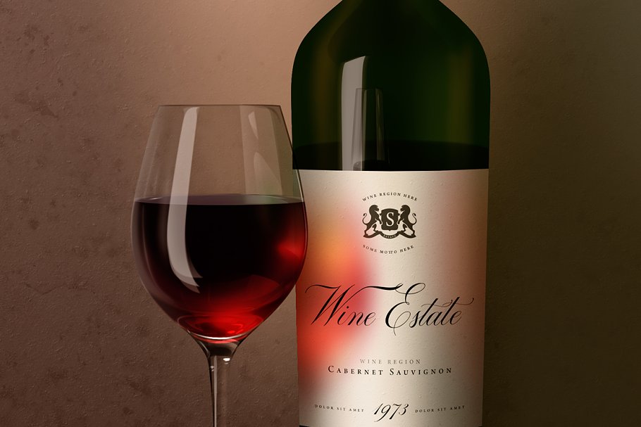 荷兰风葡萄酒酒瓶和玻璃杯样机 Bottle and Glass Mock-up Dutch Style插图