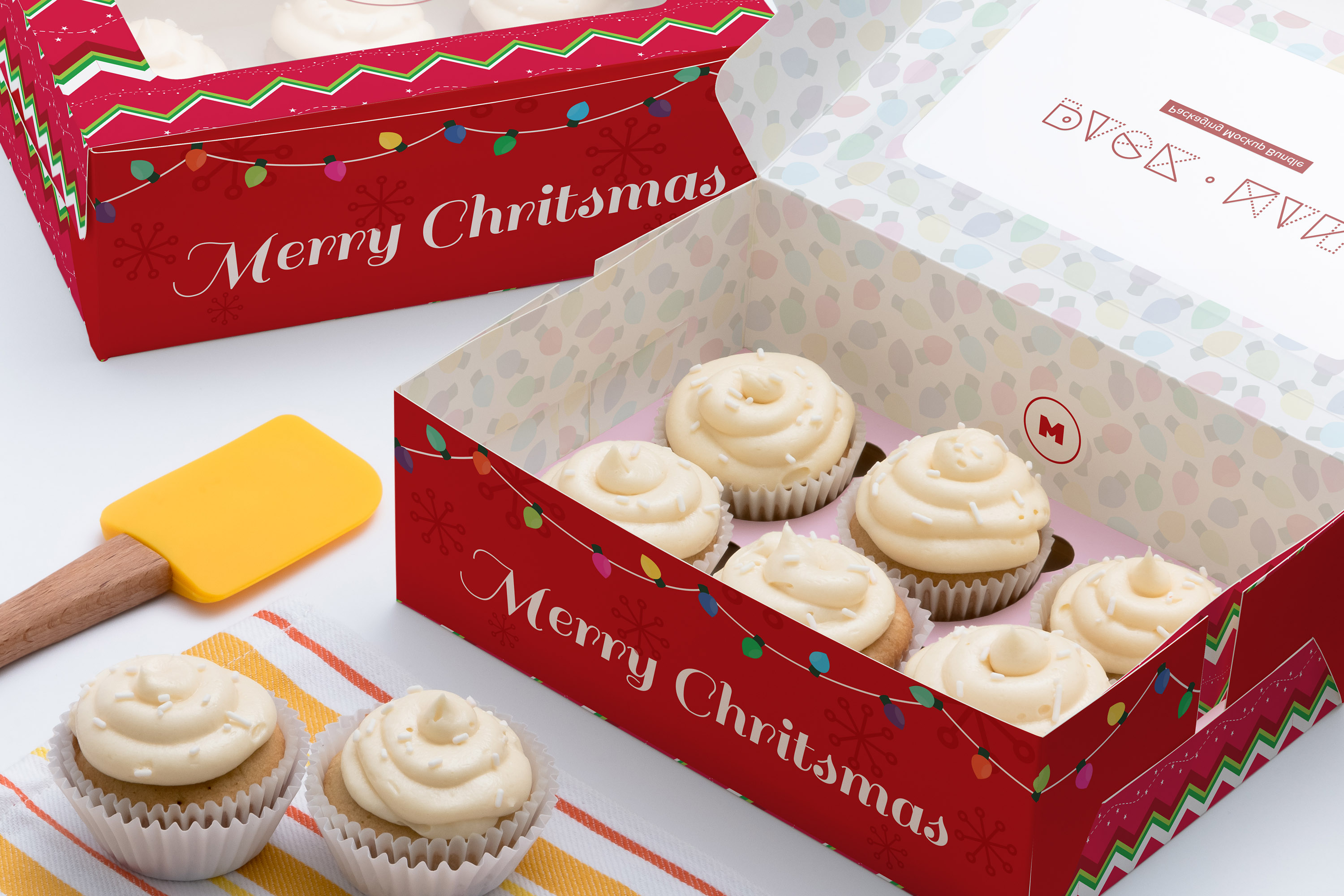 六只装规格纸杯蛋糕包装盒外观设计样机01 Six Cupcake Box Mockup 01插图(1)