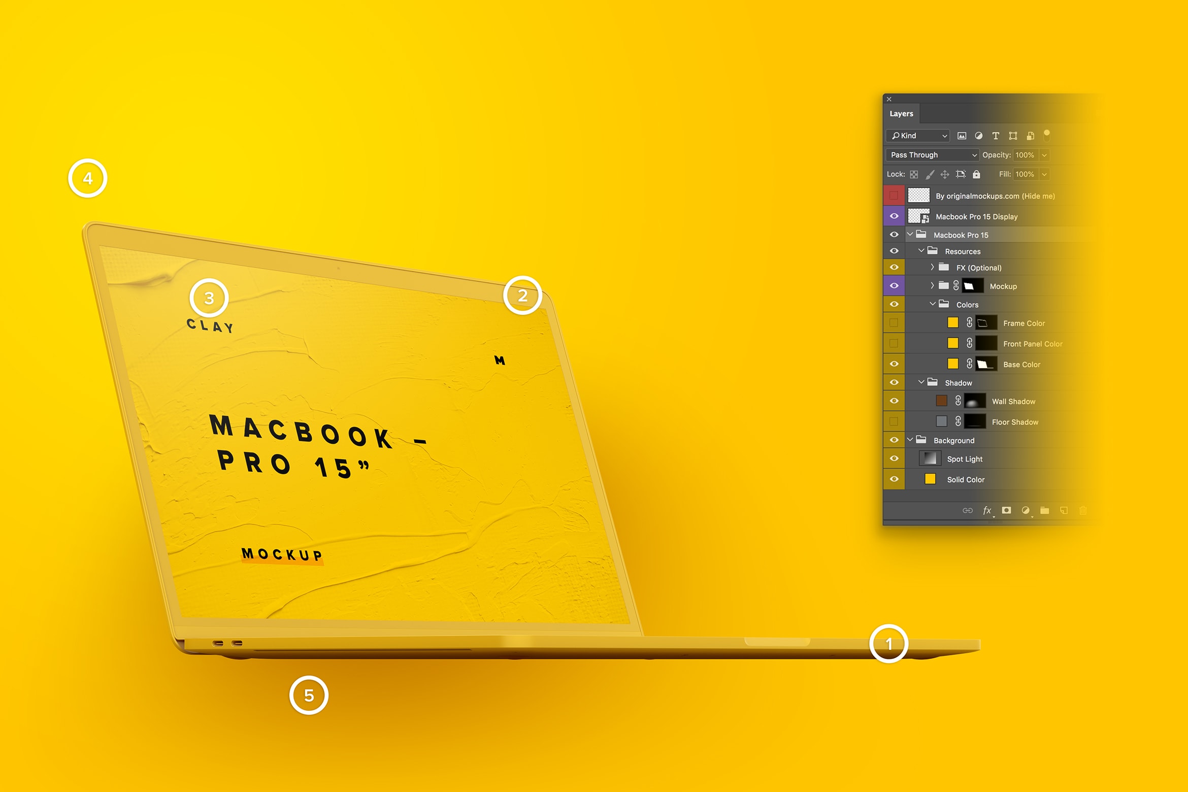 陶瓷黏土材质MacBook Pro笔记本电脑左前视图样机 Clay MacBook Pro 15" with Touch Bar, Front Left View Mockup插图(4)