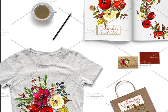 冬季红色水彩花卉剪贴画合集 Red Winter Flowers Clipart Set插图(24)