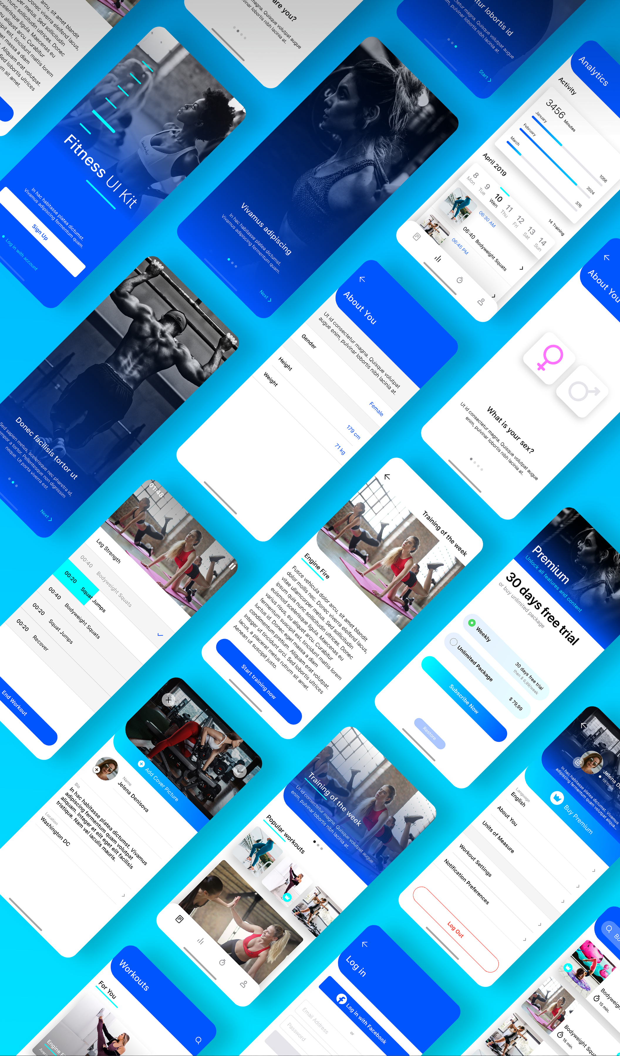 素材库下午茶:运动锻炼健身APP应用UI设计Sketch模板插图(1)
