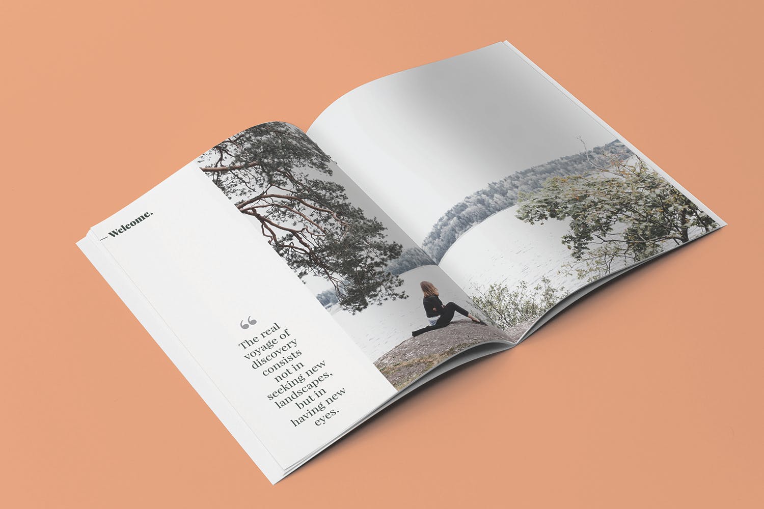 45度角视觉美国信纸规格宣传册内页版面效果图样机素材库精选 US Letter Brochure Mockup 45 Degree插图(2)