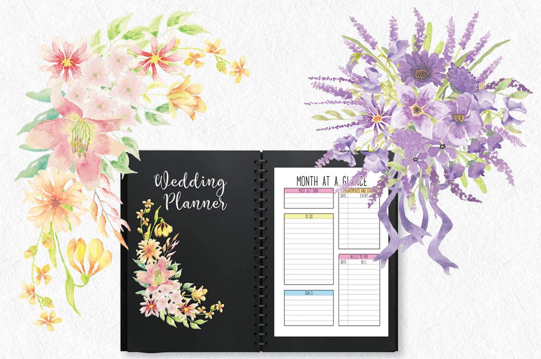 水彩花卉手绘图案剪贴画PNG素材 II Set of 8 Watercolor Clip Art Sprays II插图(2)