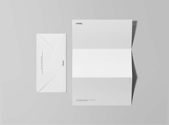 简约风企业信纸信头和信封设计图PSD样机 Letterhead &amp; Envelope Mockup