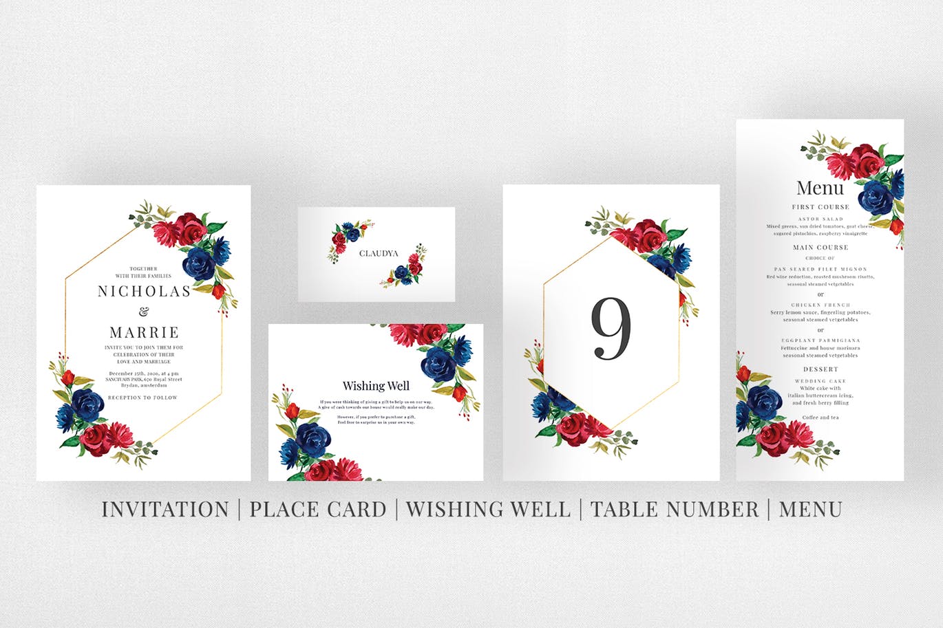 勃艮第红＆海军蓝婚礼设计素材套件 Burgundy & Navy Wedding Suite插图(5)