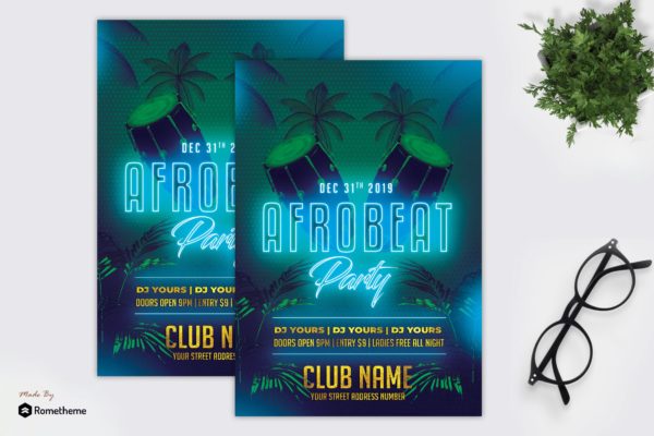 跨年主题音乐活动传单设计模板 AfroBeat Party – Flyer MR