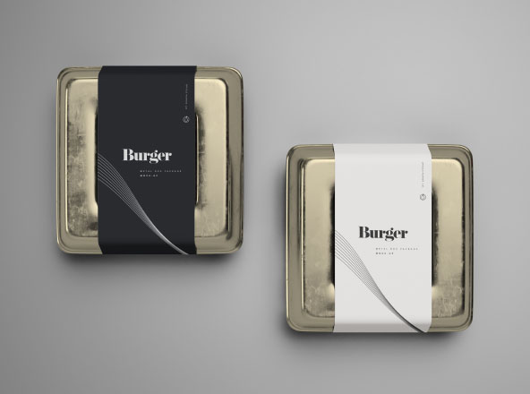 金属汉堡盒食品包装设计样机模板 Metal Burger Box Package Mockup