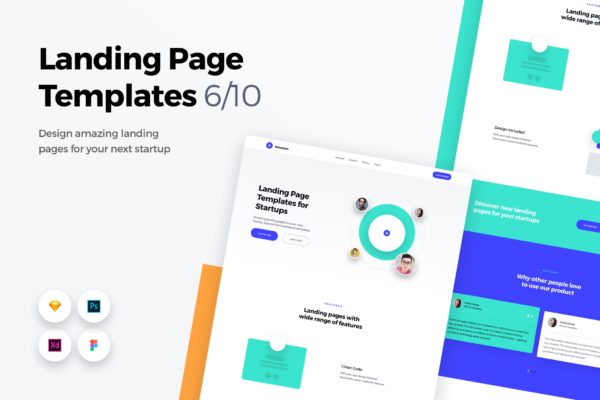 初创公司产品/服务网站着陆页设计UI设计素材库精选套件v6 Landing Page Templates – Web UI Kit – 6