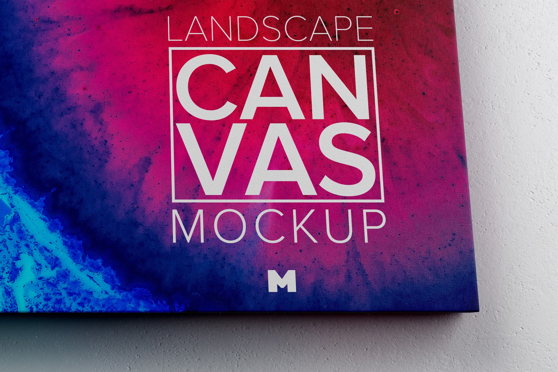 挂墙景观画布展览画框前视图样机素材 Landscape Canvas Frame Mockup Hanging on Wall in Front View插图(1)