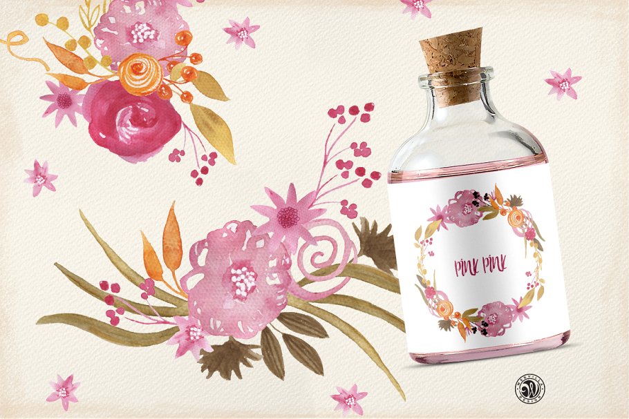 手绘水彩粉红色的花朵剪贴画素材  Pink Pink Flowers插图(2)