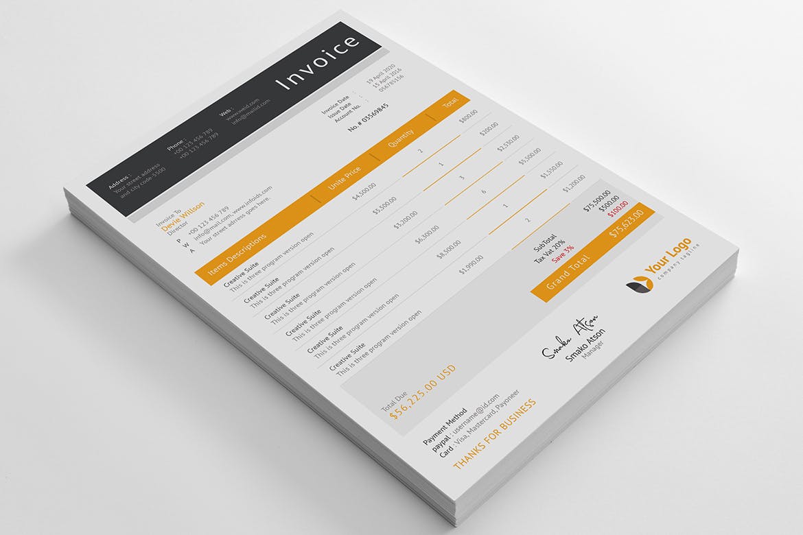 企业发票票据报价单设计模板v03 Invoice Template 03插图(2)
