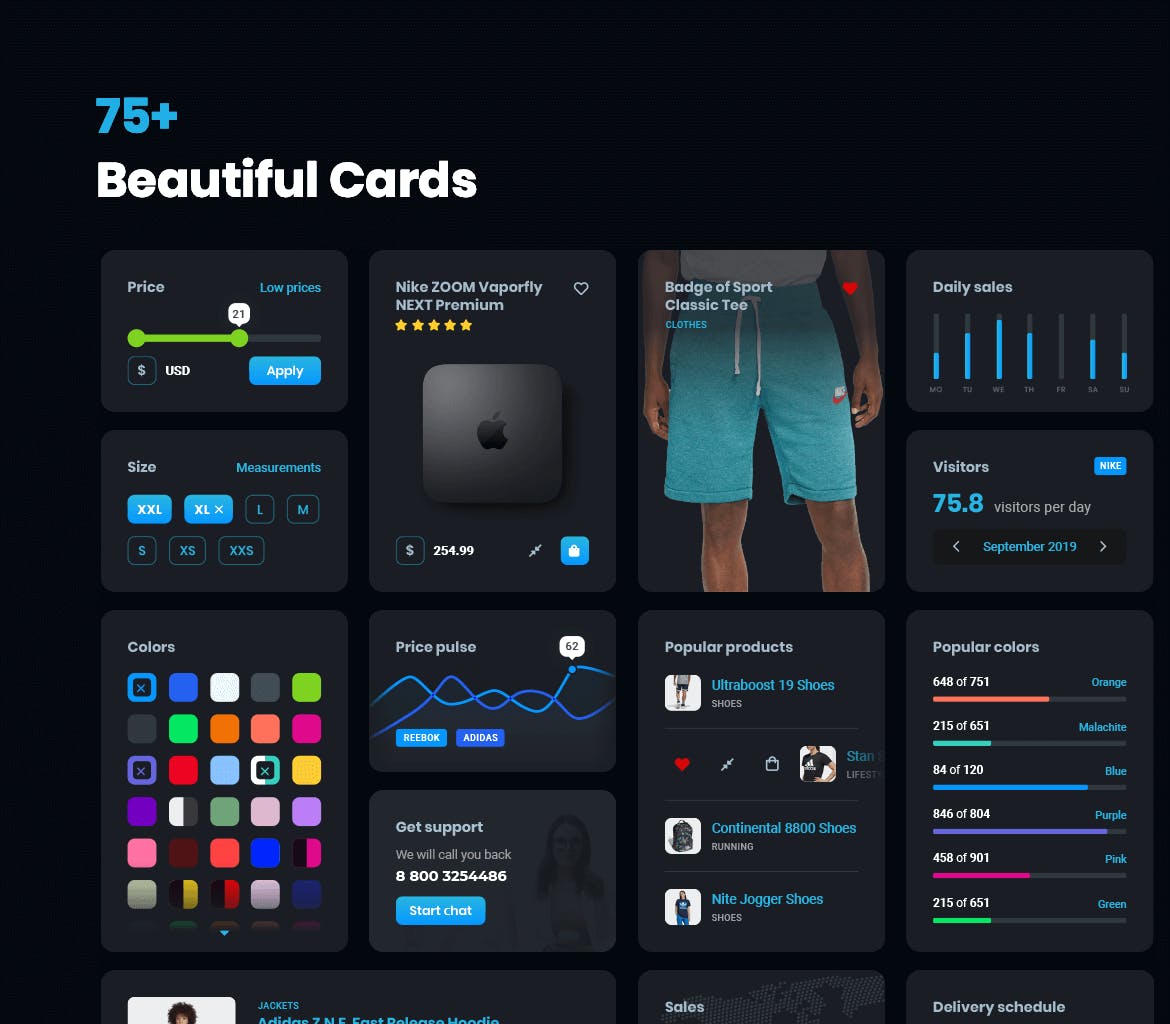 酷黑卡片式设计风格Web&APP用户界面设计套件 Dark cards – User Interface kit插图(1)