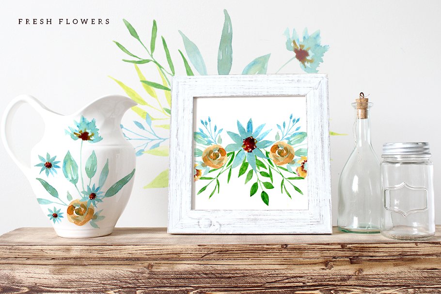 手工彩绘鲜花插画艺术平面设计素材 Fresh Flowers插图(1)