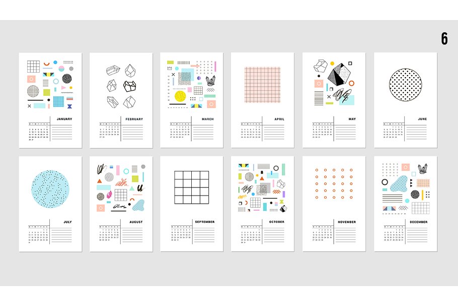 水彩涂鸦日历模板 2017 CALENDARS | raster & vector插图(9)