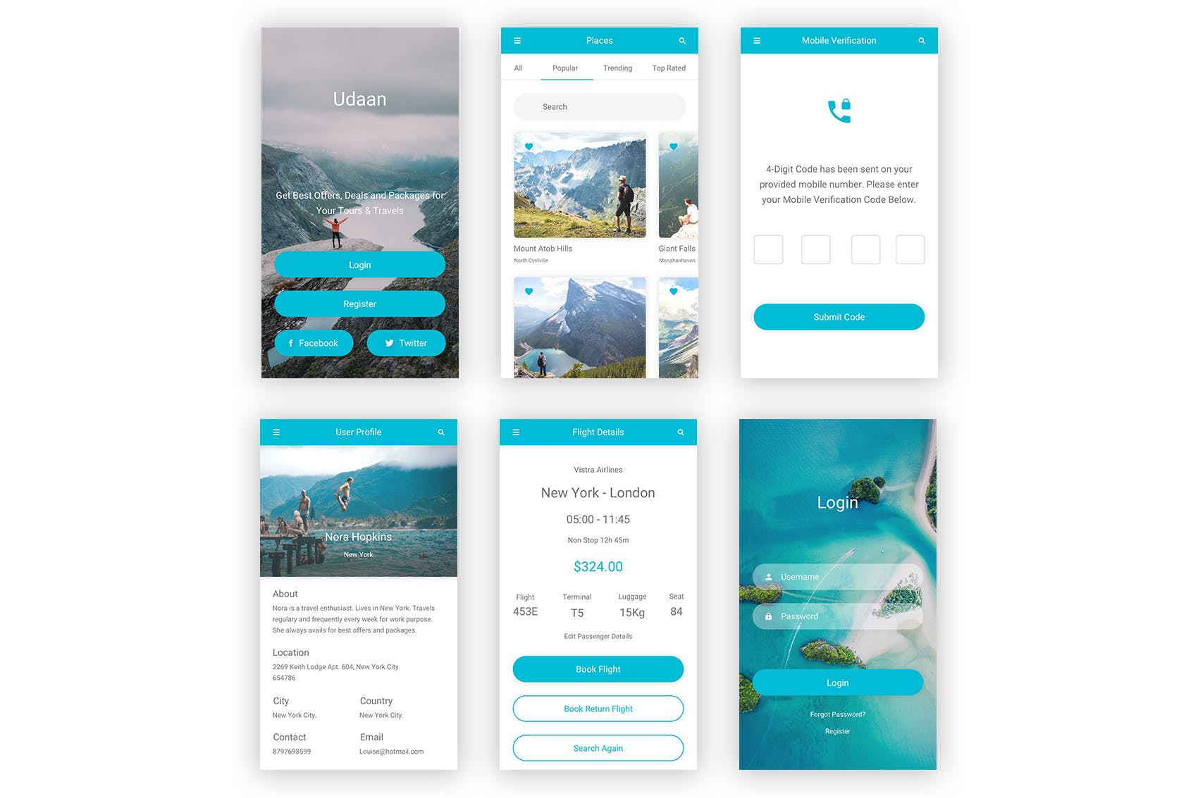旅行和航班机票预订APP应用程序UI界面设计PSD模板 Udaan – Travel & Flight Booking App for Photoshop插图(11)