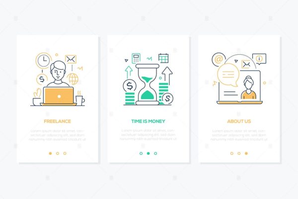 商业&amp;金融主题线条设计风格网站APP启动页插画 Business and finance – line design style banners