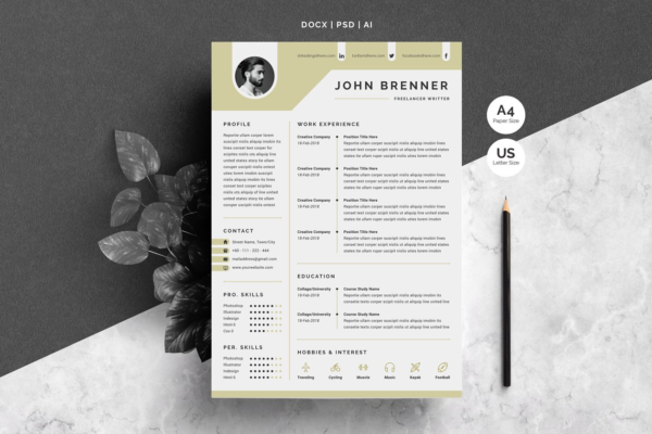极简主义个人简历模板 Minimal Resume Template 2 Pages