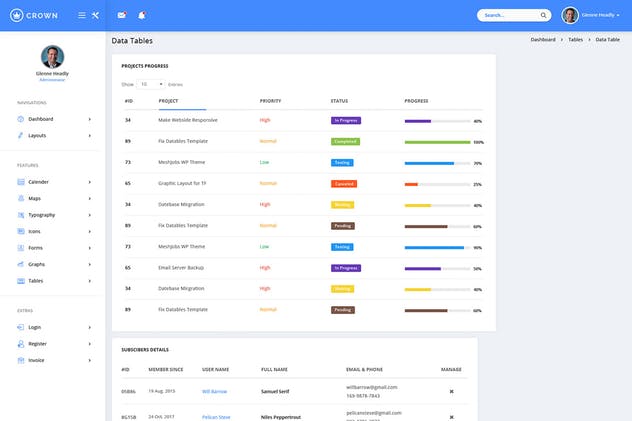 Material设计语言网站后台管理界面UI套件 Crown – Material Admin Dashboard UI Kit插图(4)