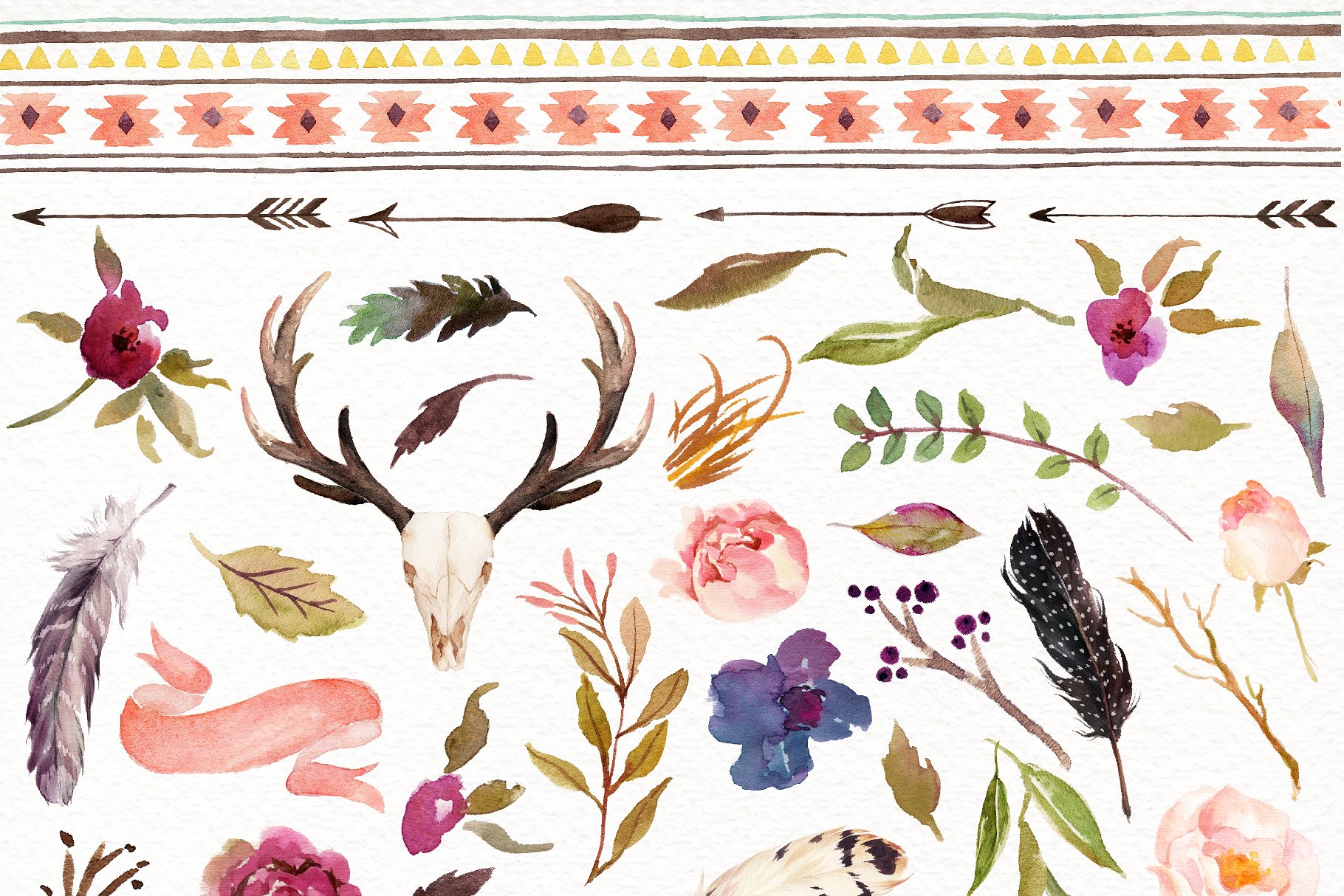 部落风花卉与叶子水彩图案剪切画 Watercolour Tribe&Flower DIY插图(3)