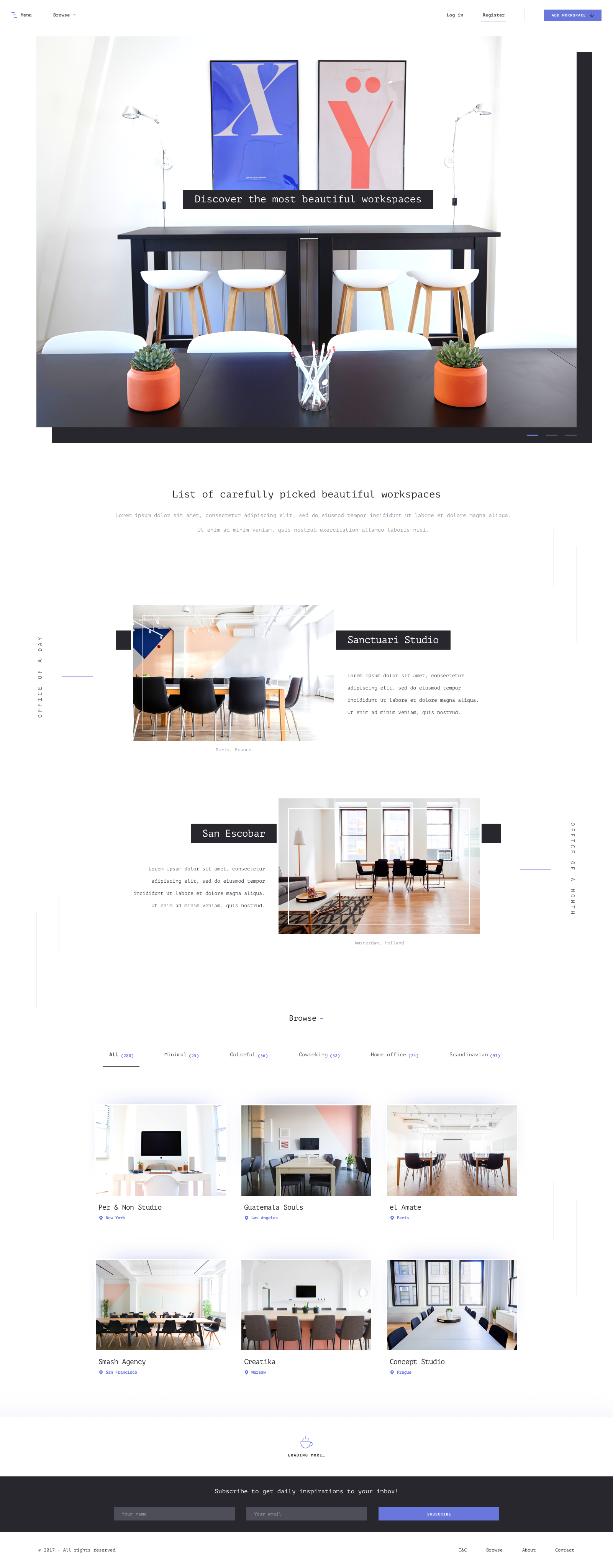 创意工作室/办公室展示页面模板 Inspiring workspaces – landing page (.sketch)插图