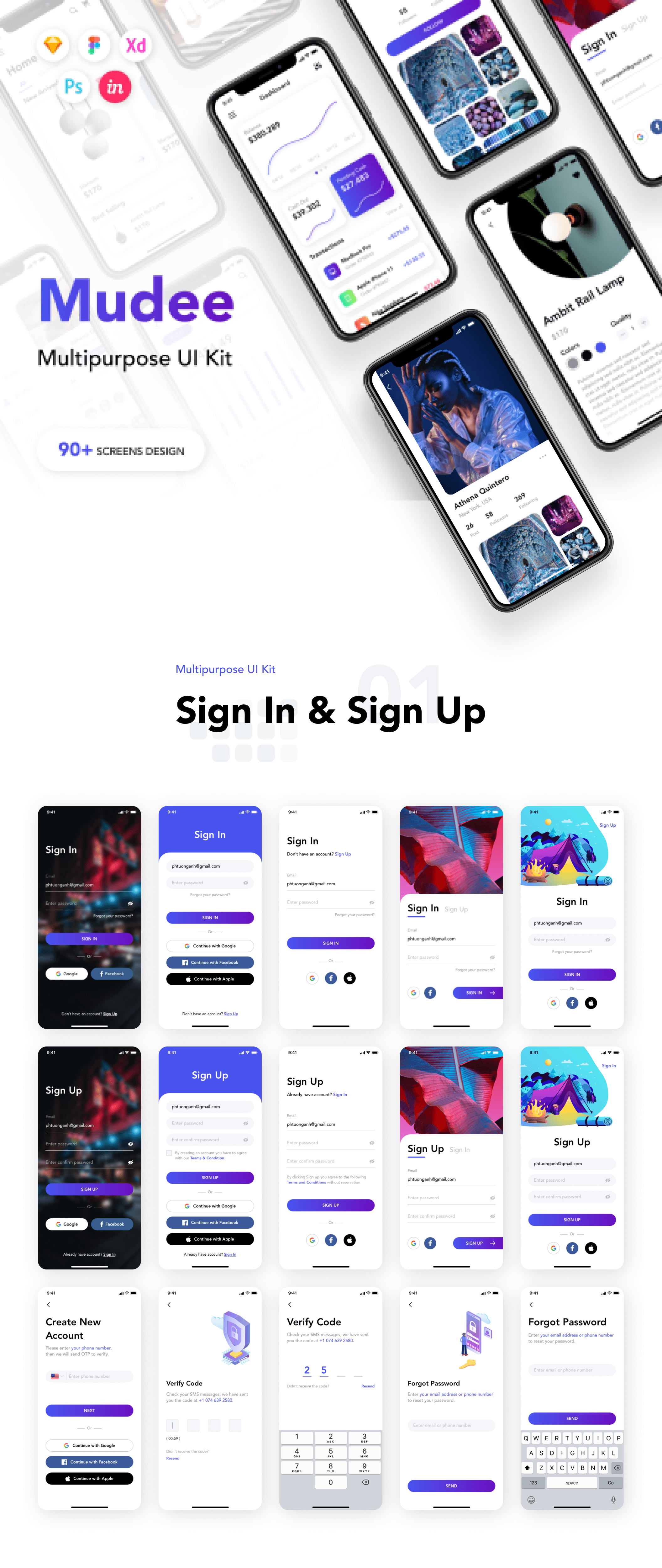 素材库下午茶：渐变色设计风格多功能APP应用UI套件插图