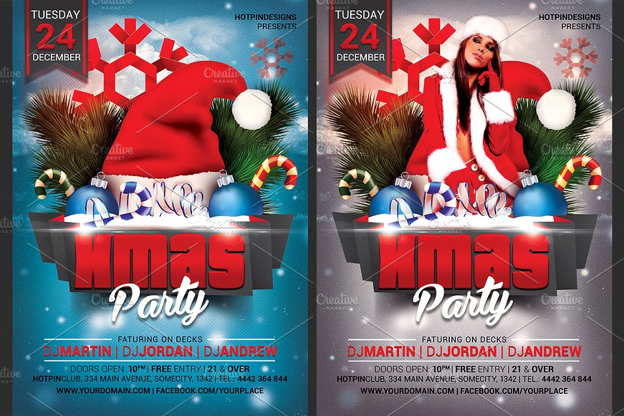 圣诞主题派对传单模板 Christmas Party Flyer Template插图(1)