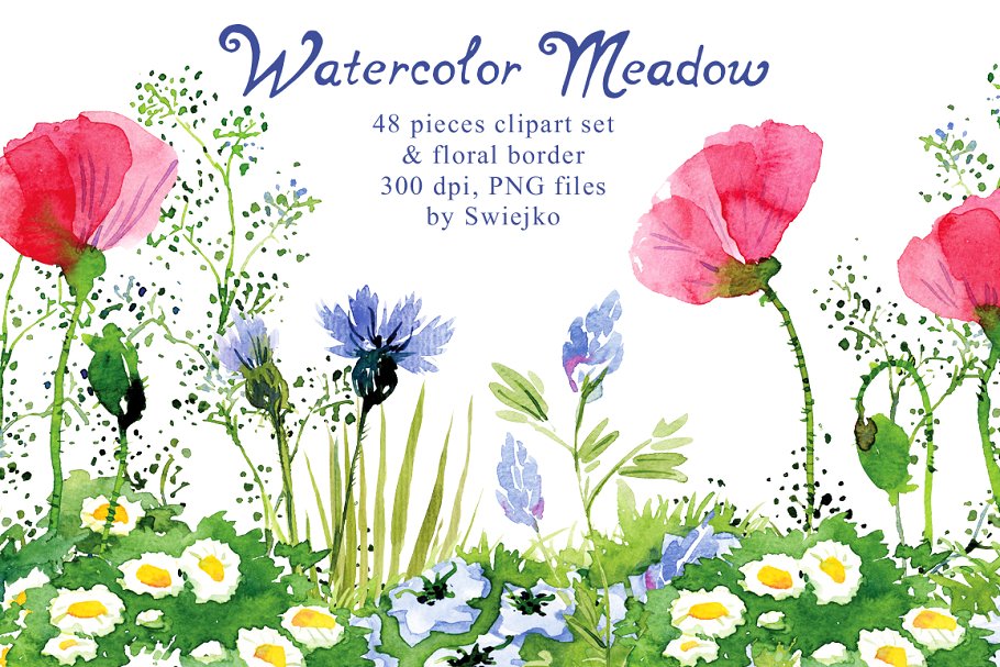 草甸水彩剪贴画 Watercolor Meadow clipart插图