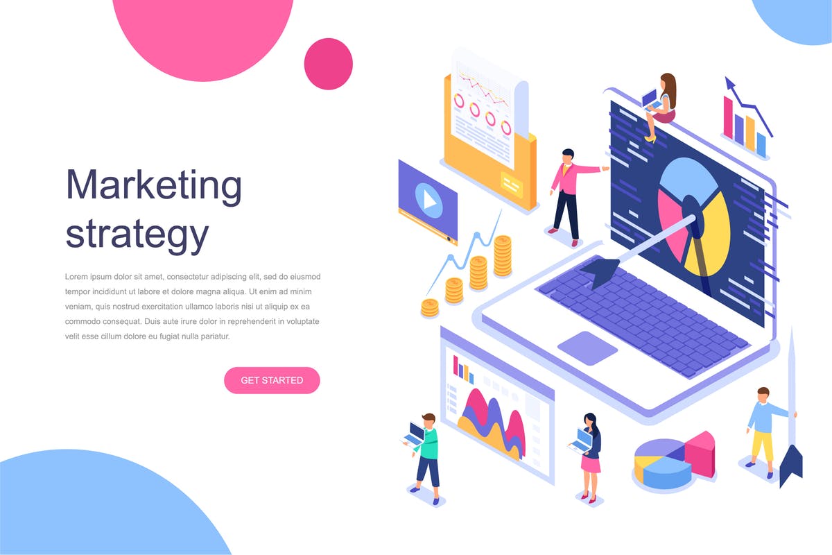 数字市场营销等距概念插画 Digital Marketing Isometric Concept插图