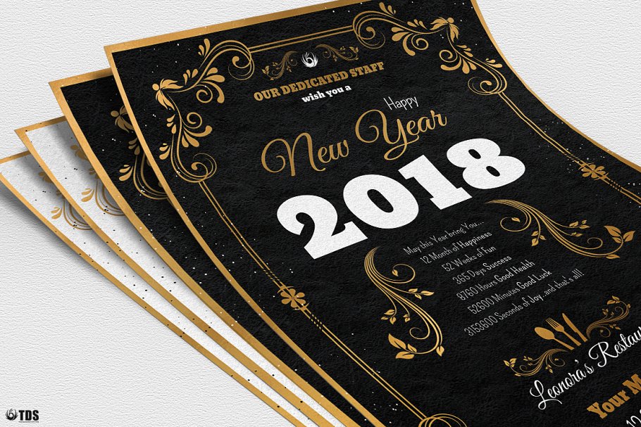 新年主题传单+新年宴会菜单模板 New Year Menu PSD V1插图(6)