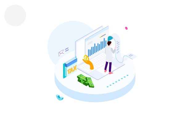 纳税金融业务场景等距概念插画v1 Pay Tax of Finance Isometric Illustration – FV