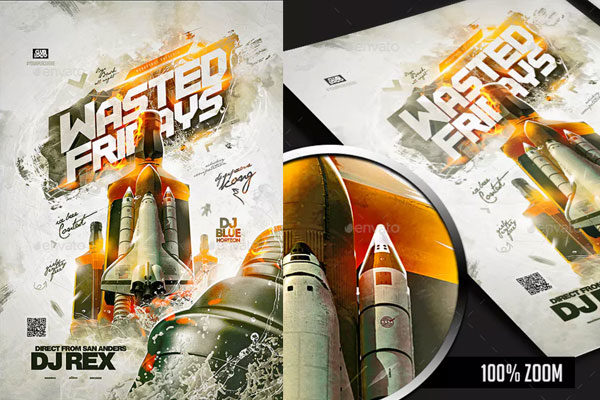 航天主题啤酒派对传单模板