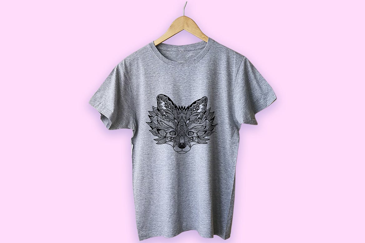 狐狸-曼陀罗花手绘T恤印花图案设计矢量插画素材库精选素材 Fox Mandala T-shirt Design Vector Illustration插图(4)