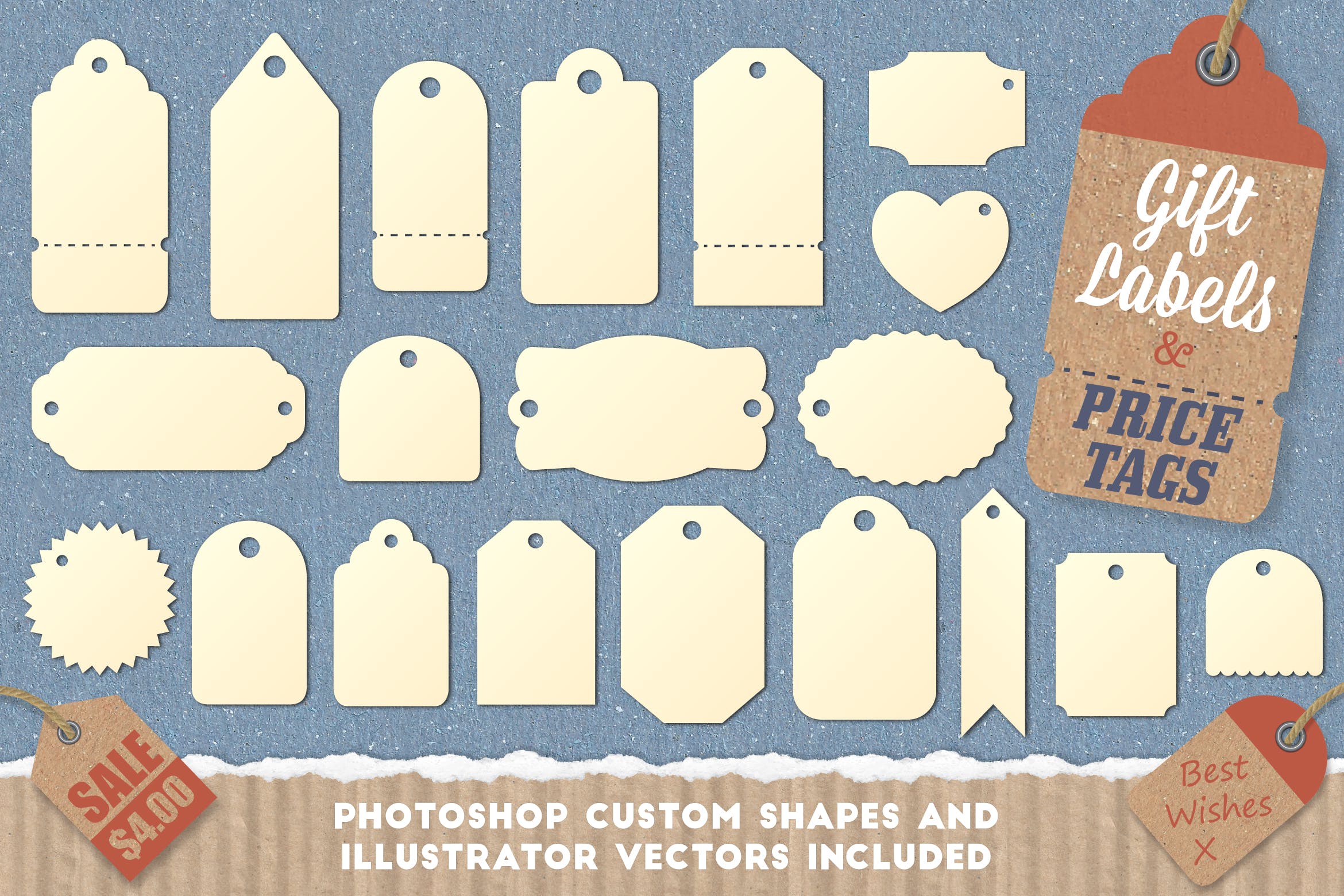 礼品标签和价格标签矢量图形素材 Gift Tag and Price Label Shapes插图
