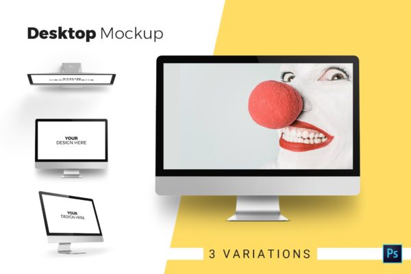 iMac一体机多角度预览素材库精选样机模板 Desktop Mockup