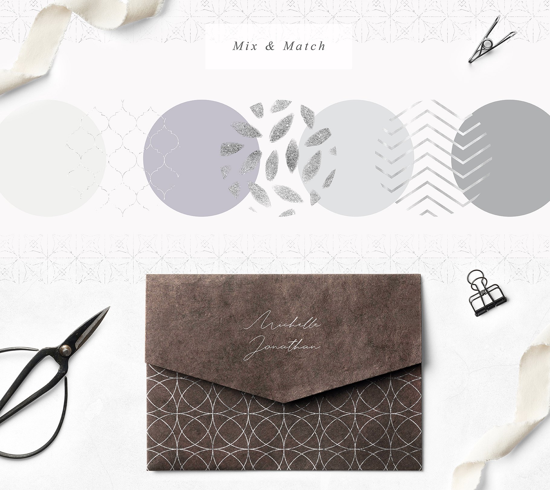 梦幻银色几何图案和抽象线条图案纹理 Fancy Silver Patterns插图(1)